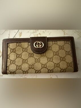 Vintage Gucci GG Canvas & Brown Leather Bifold Wallet